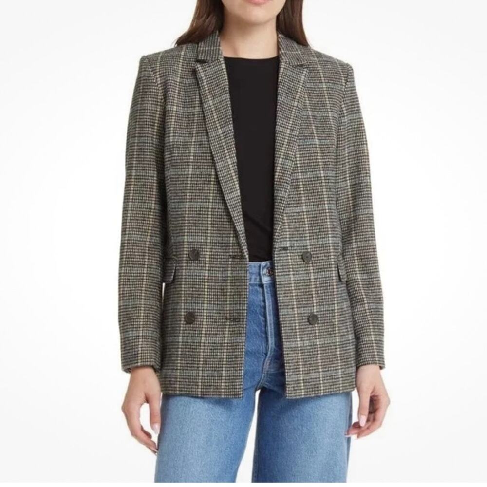 NWT Rails  Cody Double Breasted Blazer Jacket Sand Ash Houndstoooth Check Sz S